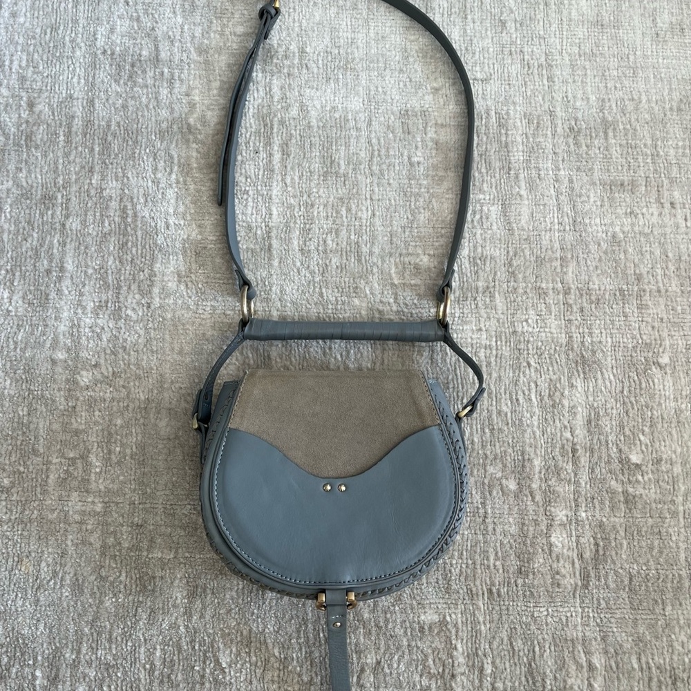 Vintage Sancia Babylon Elegant Gray Leather and Suede Crossbody Bag with Handle